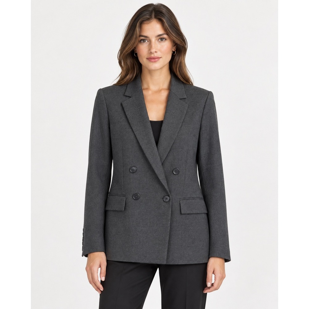 Theory Piazza Blazer Womens 4 Gray Double Breasted Flannel Virgin Wool Jacket